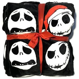 Jack Skellington Full Queen Fleece Bed Blanket 90” X 90” Christmas Santa Hat